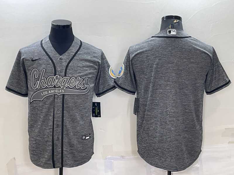 Men%27s Los Angeles Chargers Blank Grey Gridiron Cool Base Stitched Baseball Jersey